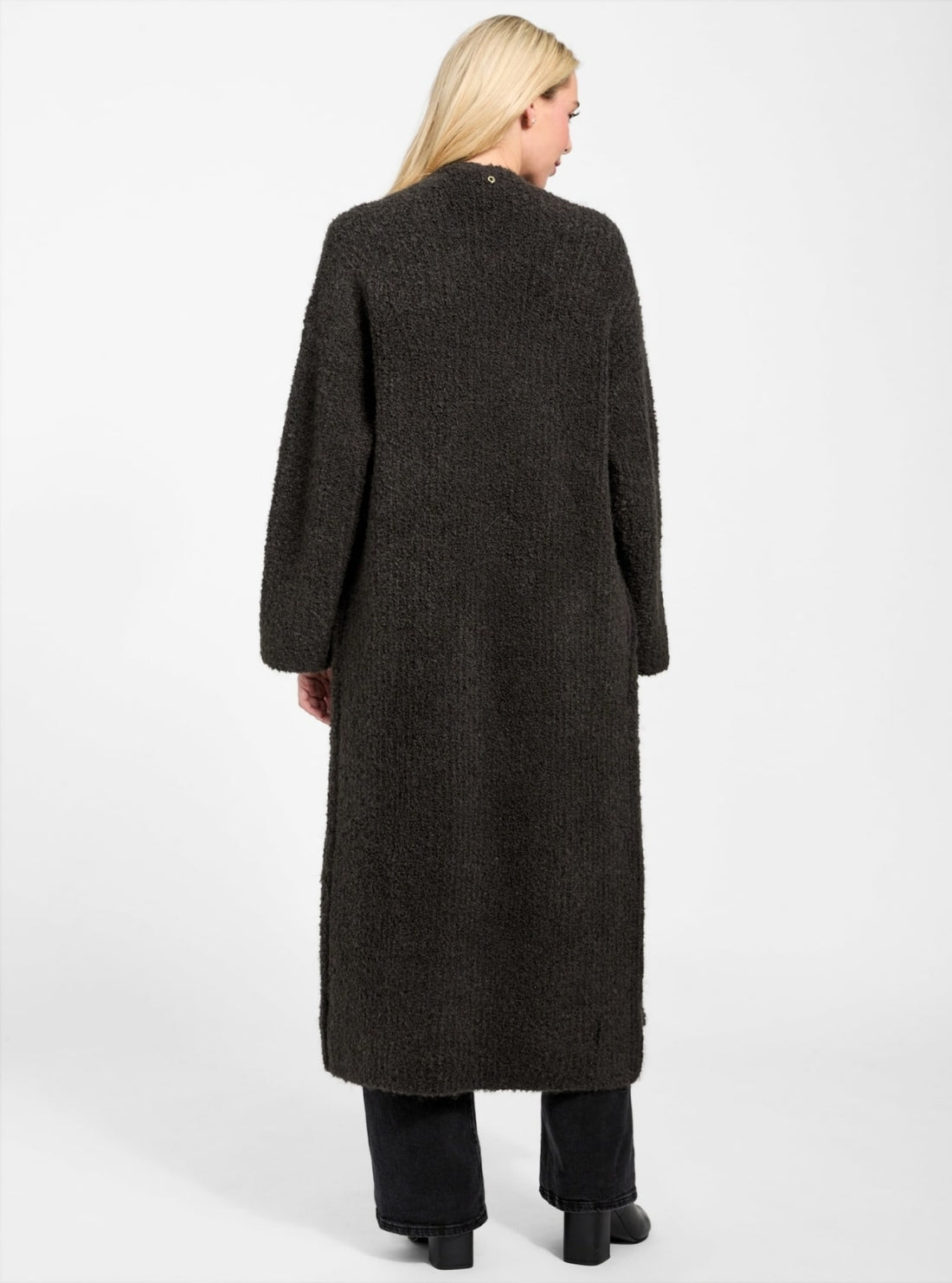 GUESS Womens Eco Brown Beniko Bouclé Midi Cardigan W5BR54Z0702 Back View