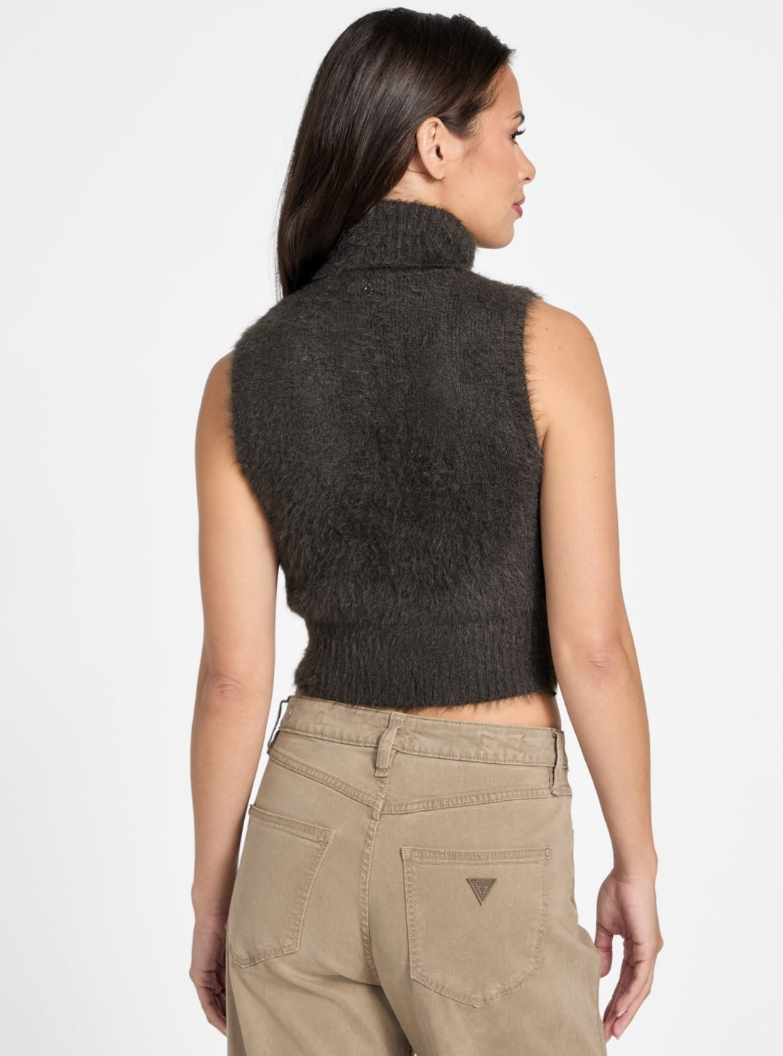 GUESS Womens Brown Turtle Neck Mei Sweater W5BR57Z3BH0 Back View