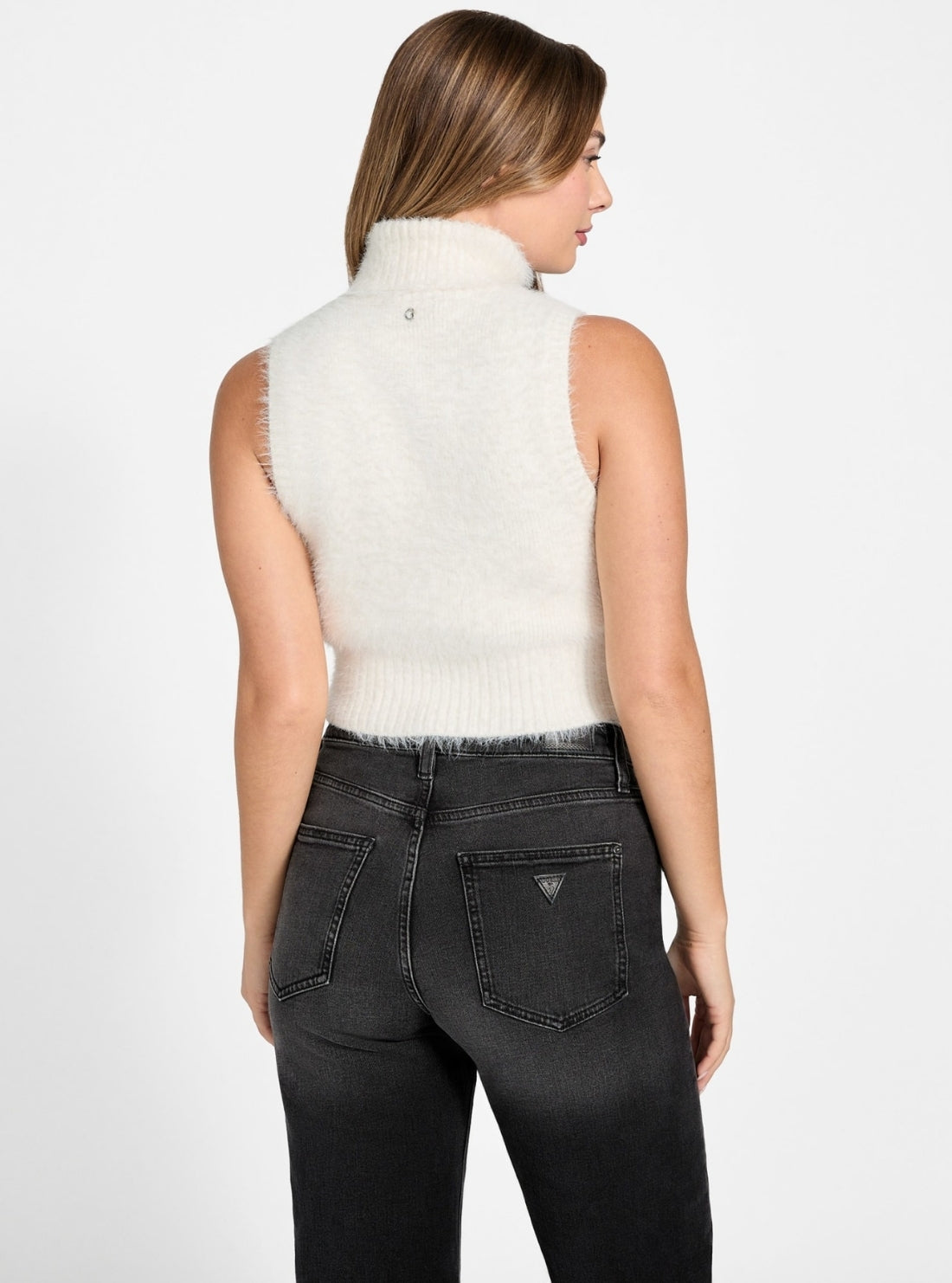 GUESS Womens White Turtle Neck Mei Sweater W5BR57Z3BH0 Back View