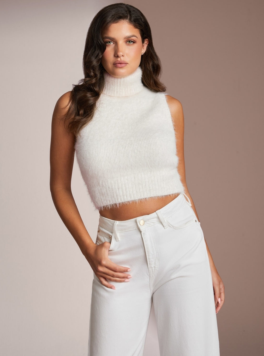 GUESS Womens White Turtle Neck Mei Sweater W5BR57Z3BH0 Front View