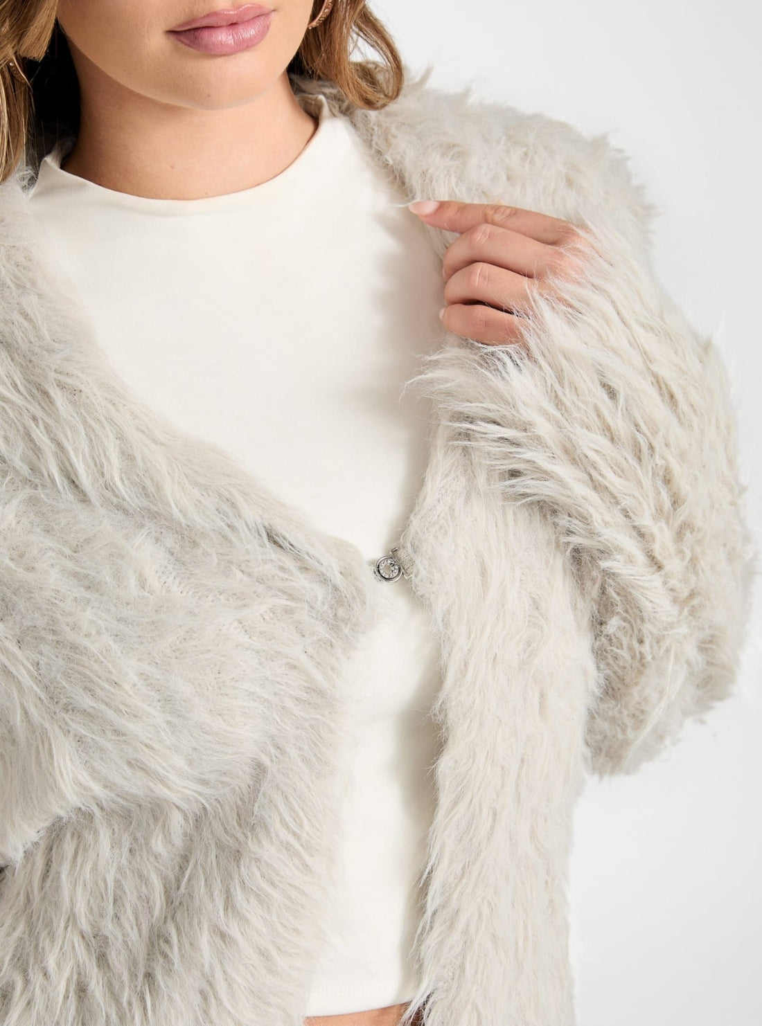 GUESS Womens Off-White Lara Fuz Rib Cardigan W5BR60Z0880 Detail View