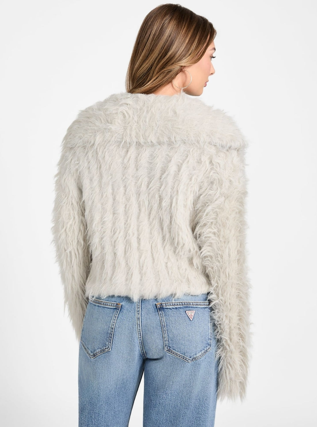 GUESS Womens Off-White Lara Fuz Rib Cardigan W5BR60Z0880 Back View