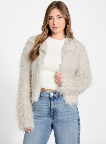 GUESS Womens Off-White Lara Fuz Rib Cardigan W5BR60Z0880 Front View