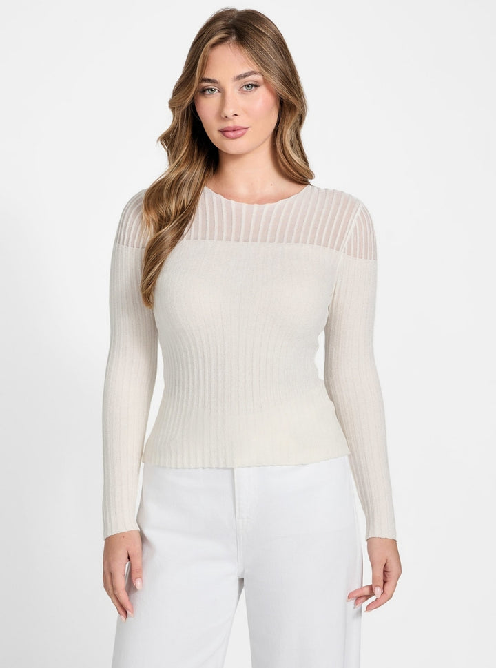 GUESS Womens White Rowena Chenille Sweater W5BR62Z0890 Front View