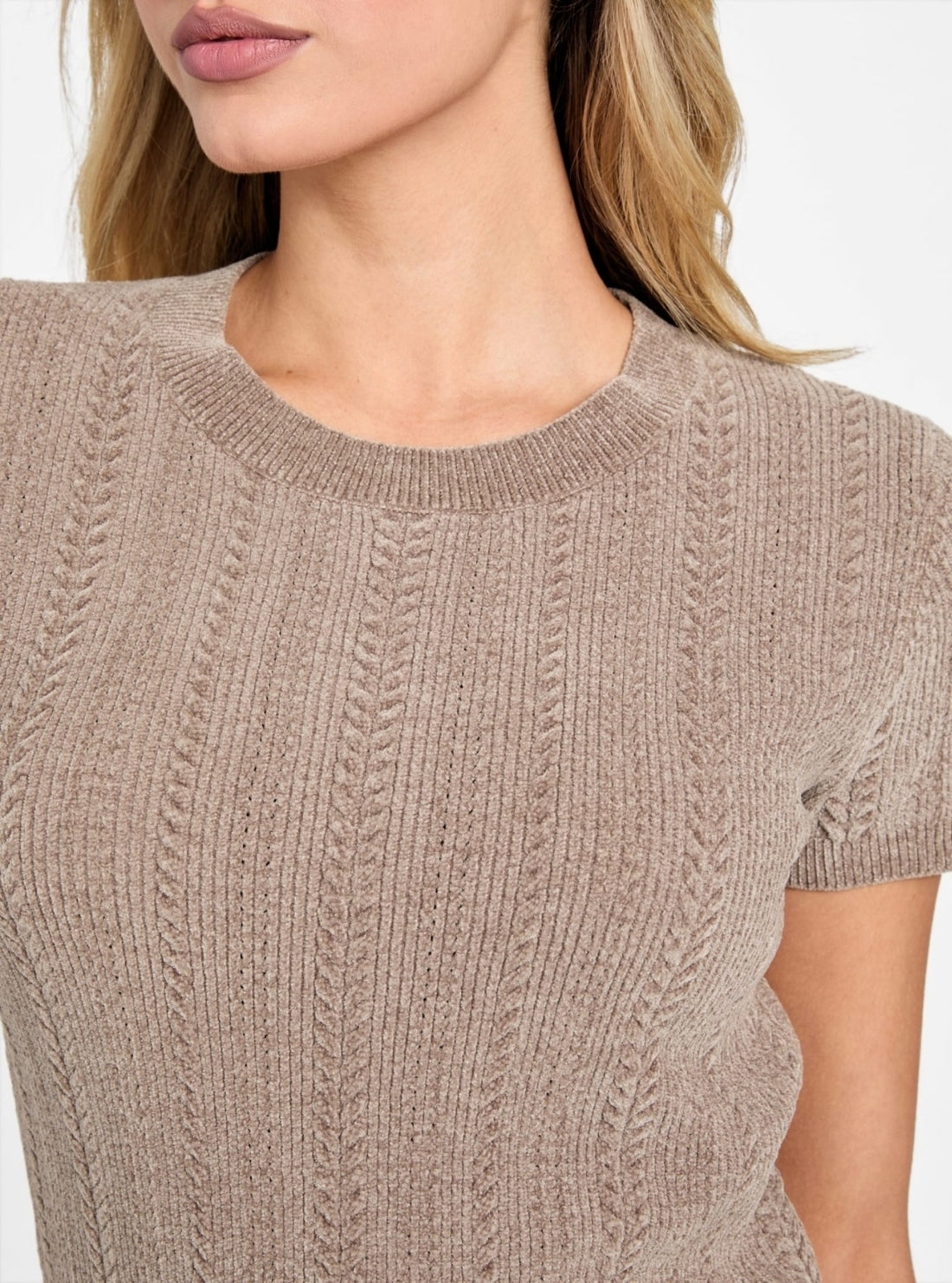 GUESS Womens Brown Marcie Chenille Cable Sweater W5BR83Z3902 Detail View