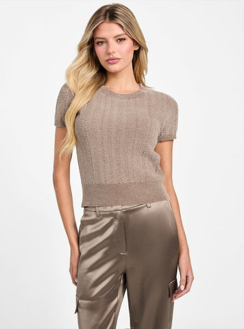 GUESS Womens Brown Marcie Chenille Cable Sweater W5BR83Z3902 front View