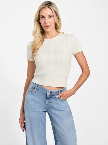GUESS Womens White Marcie Chenille Cable Sweater W5BR83Z3902 Front View