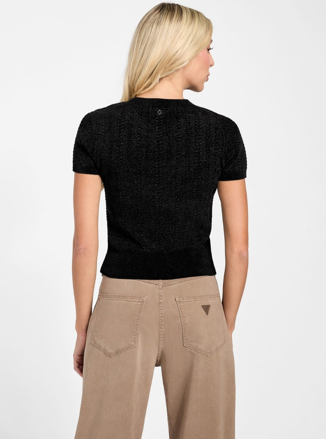 GUESS Womens Eco Black Chenille Marcie Cable Sweater W5BR83Z3902 Back View