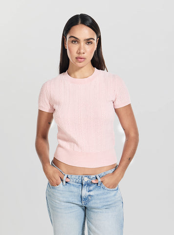GUESS Womens Pink Marcie Chenille Cable Sweater W5BR83Z3902 Front View