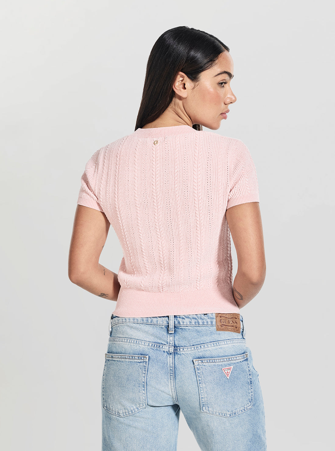 GUESS Womens Pink Marcie Chenille Cable Sweater W5BR83Z3902 Back VIew