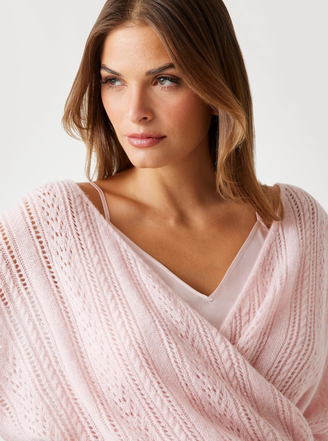 GUESS Womens Pink Izabella Overlapped Sweater W5BR90Z3HQ0 Detail View