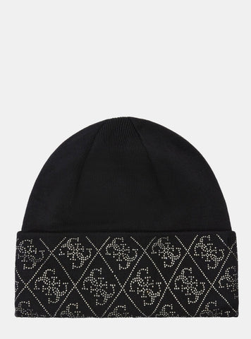 GUESS Accessories Black Nora 4G Rhinestones Beanie W5BZ20Z2NQ2 Front View