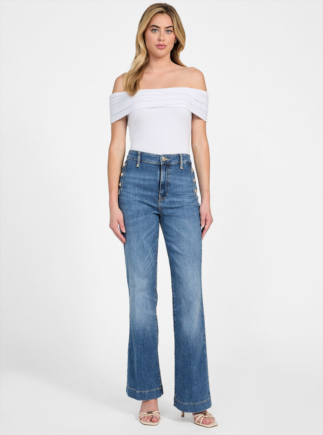 GUESS Womens High-Rise New Faye Straight Jeans in Medium Wash WGA0PD5Q01 Full View