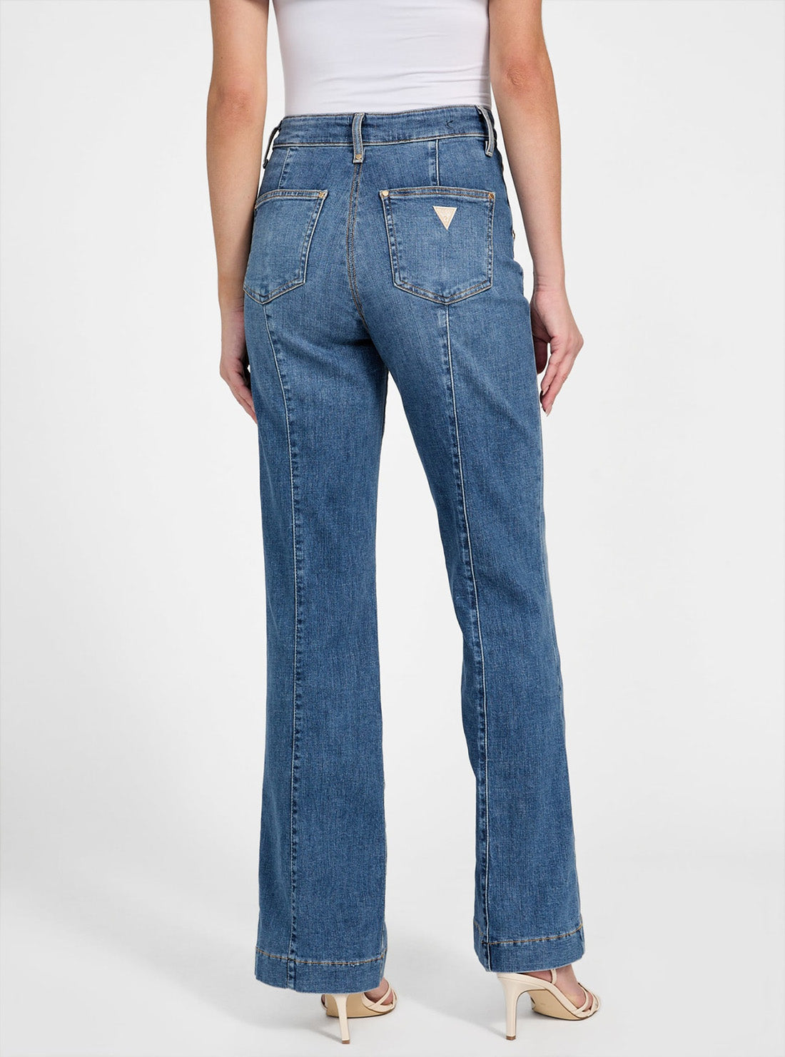 GUESS Womens High-Rise New Faye Straight Jeans in Medium Wash WGA0PD5Q01 Back View