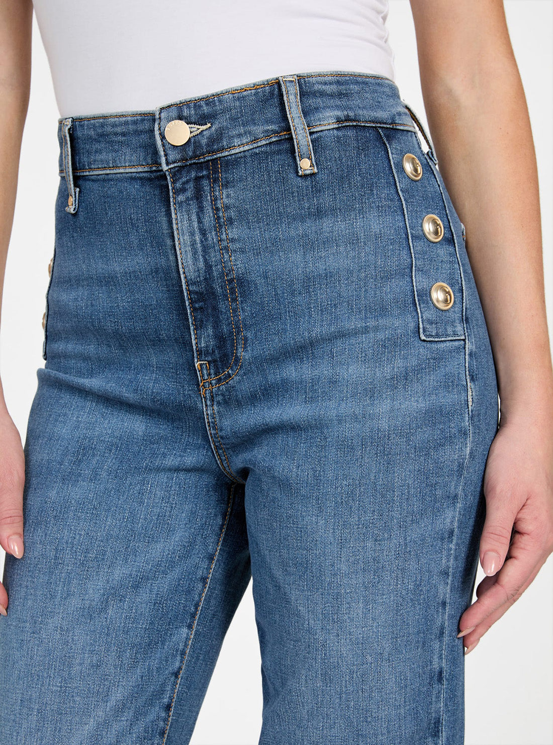 Blue New Faye Straight Pant WGAGUESS Womens High-Rise New Faye Straight Jeans in Medium Wash WGA0PD5Q01 Detail View