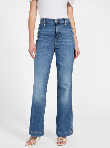 GUESS Womens High-Rise New Faye Straight Jeans in Medium Wash WGA0PD5Q01 Front View