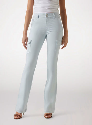 GUESS Women's Blue Mid Rise Slim Fit Cargo Mini Boot Pants W5GA1BW93CL Front View