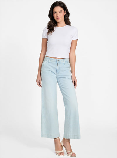 GUESS Womens Zoya Wide Leg Crop Jeans in Nuage Light Wash Full View