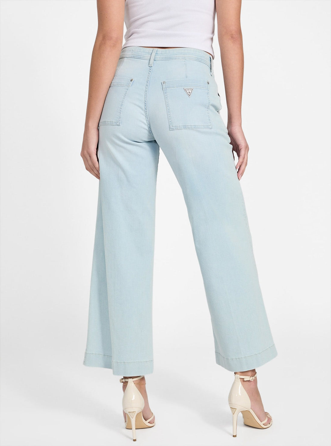 GUESS Womens Zoya Wide Leg Crop Jeans in Nuage Light Wash Back View