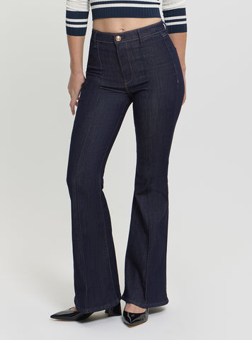 GUESS Womens High-Rise Amanda Extra Flared Jeans in Dark Wash W5GA1QD5B43 Front View