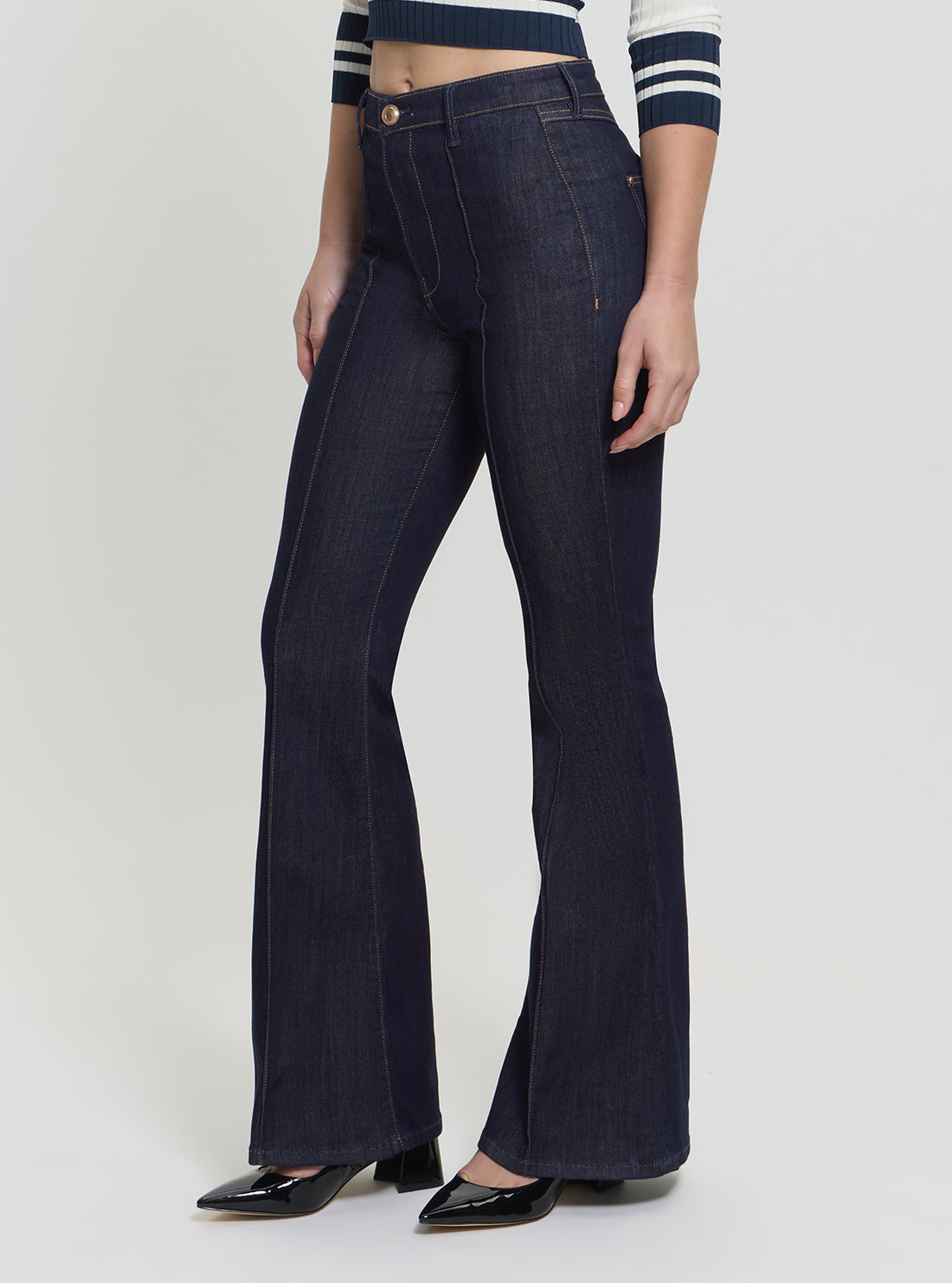 GUESS Womens High-Rise Amanda Extra Flared Jeans in Dark Wash W5GA1QD5B43 Side View