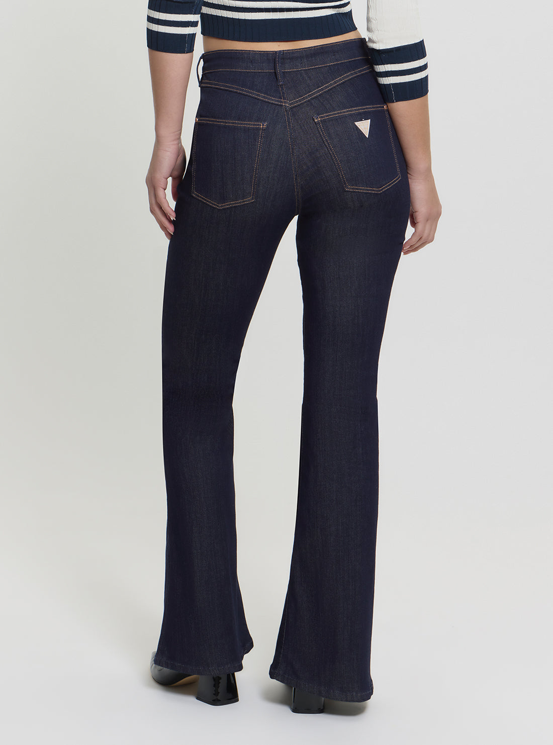 GUESS Womens High-Rise Amanda Extra Flared Jeans in Dark Wash W5GA1QD5B43 Back View