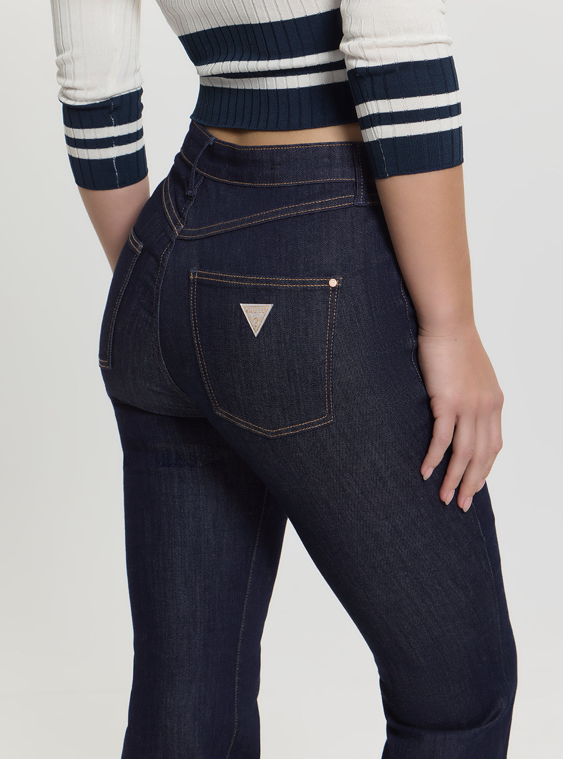 GUESS Womens High-Rise Amanda Extra Flared Jeans in Dark Wash W5GA1QD5B43 Detail View