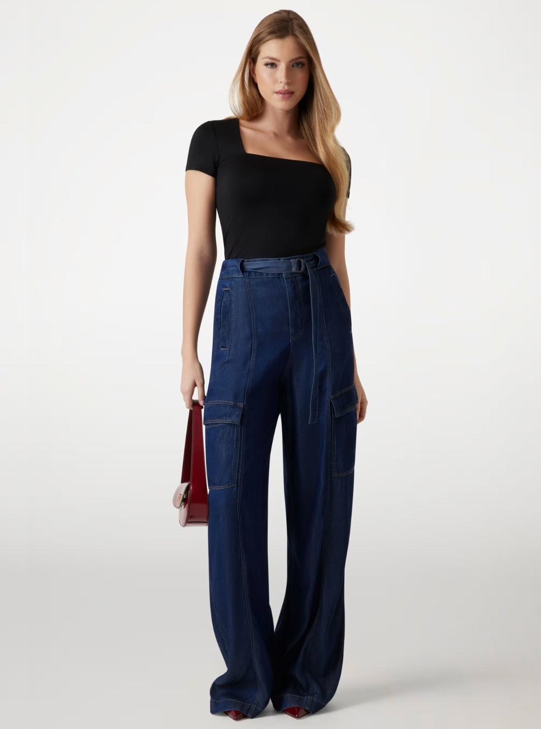 Mid-Rise Agatha Cargo Jeans in Dark Wash W5GA1TD5N61 Full View
