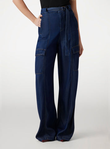 Mid-Rise Agatha Cargo Jeans in Dark Wash W5GA1TD5N61 Front View