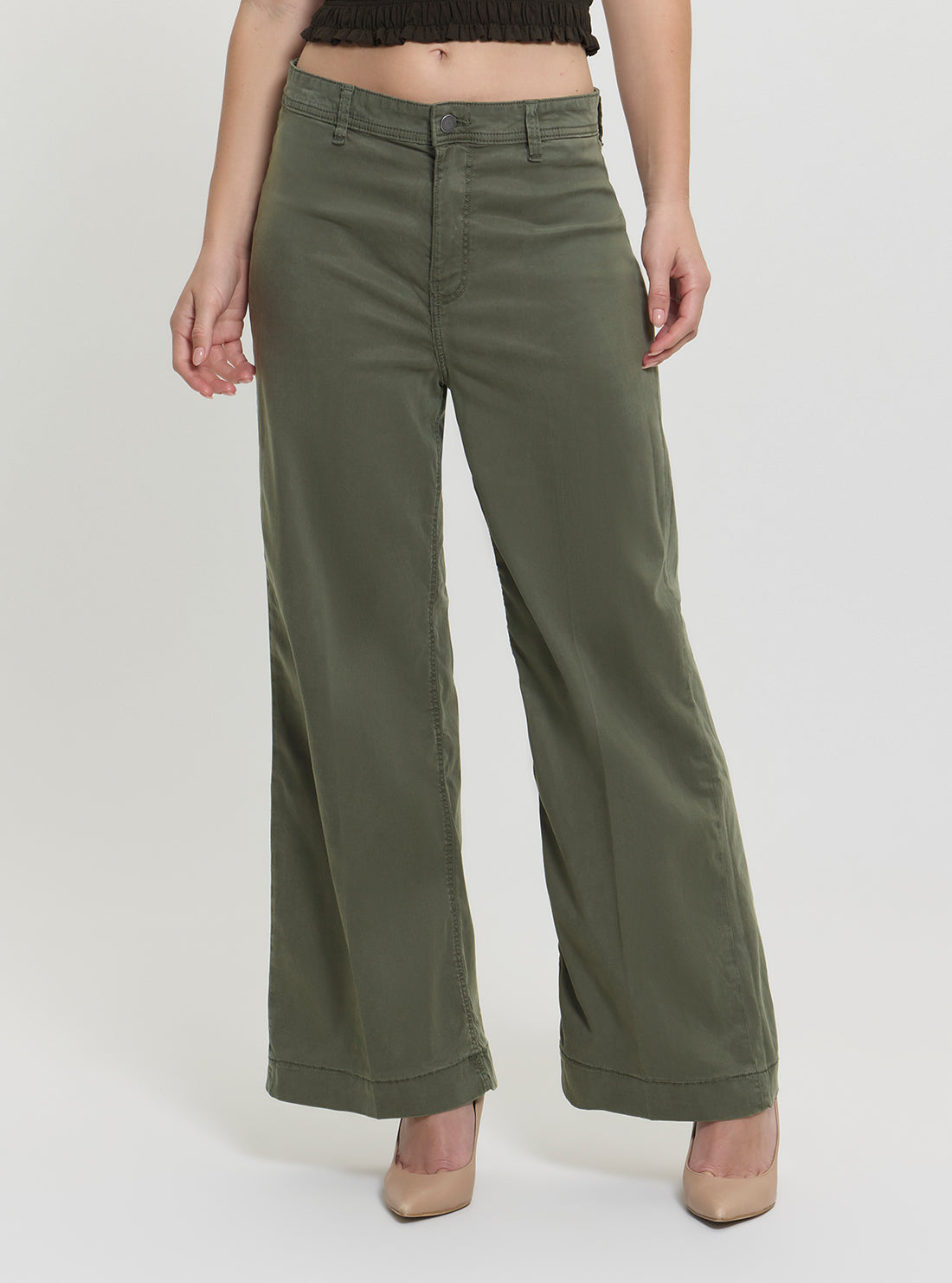 GUESS Womens Green High Rise Dakota Plain Pants W5GA1YWH7B1 Front View