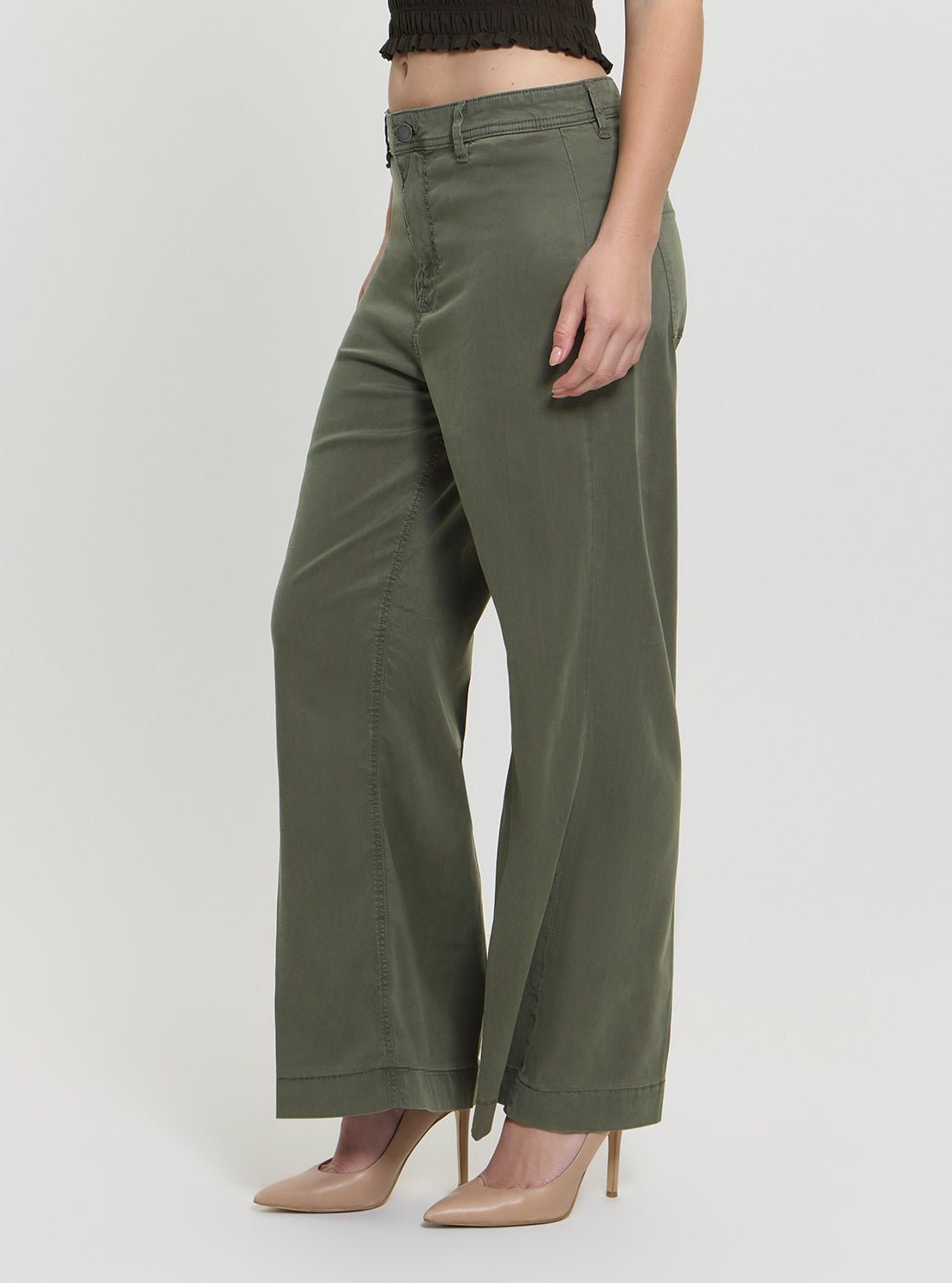 GUESS Womens Green High Rise Dakota Plain Pants W5GA1YWH7B1 Side View