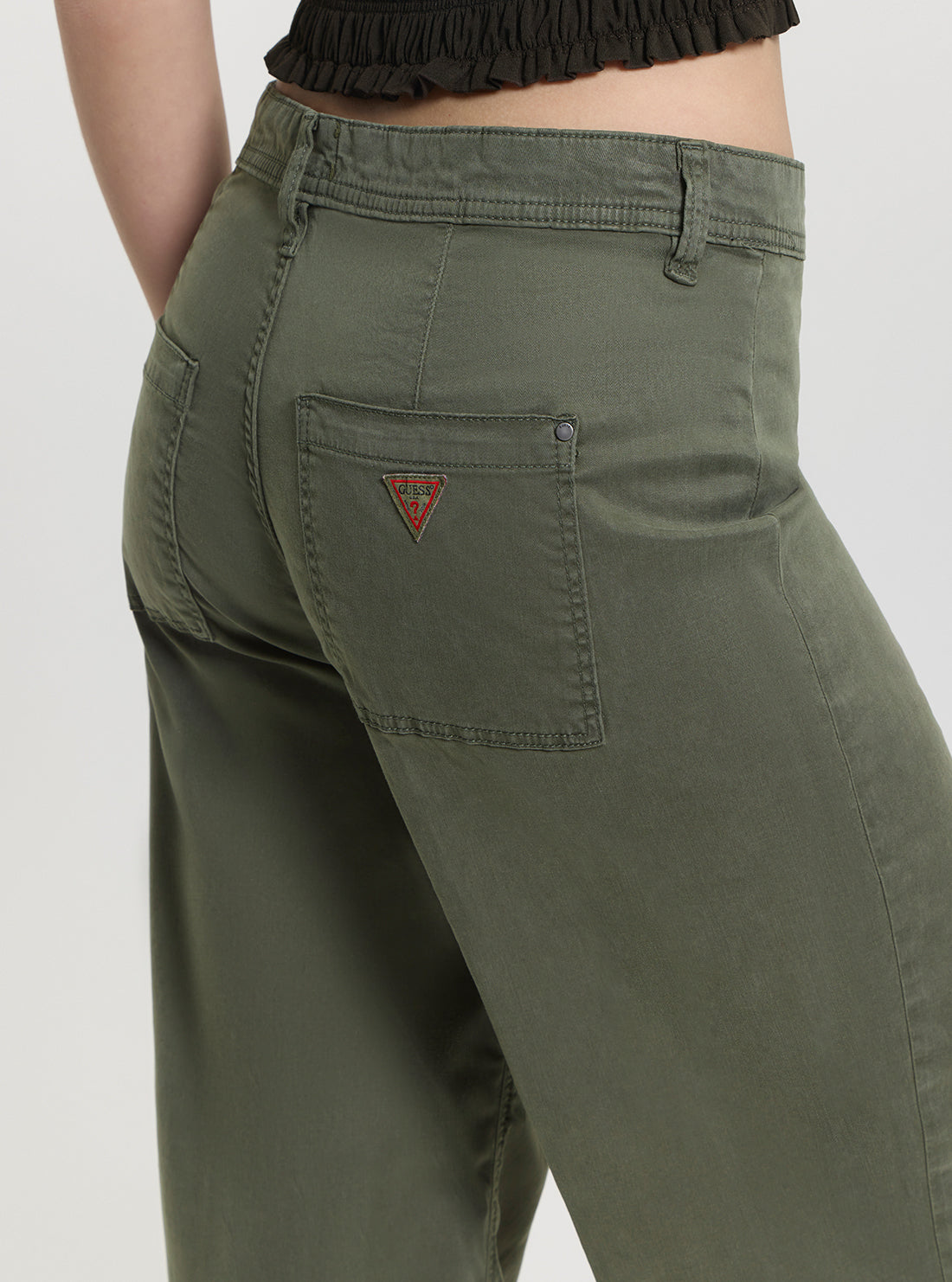 GUESS Womens Green High Rise Dakota Plain Pants W5GA1YWH7B1 Detail View