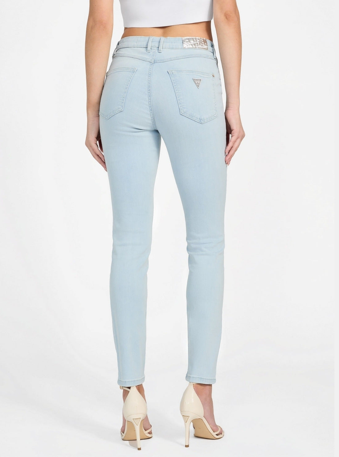GUESS Womens High Rise Skinny 1981 Exposed Button Jeans in Nuage Light Wash W5GA28D5NB4 Back View