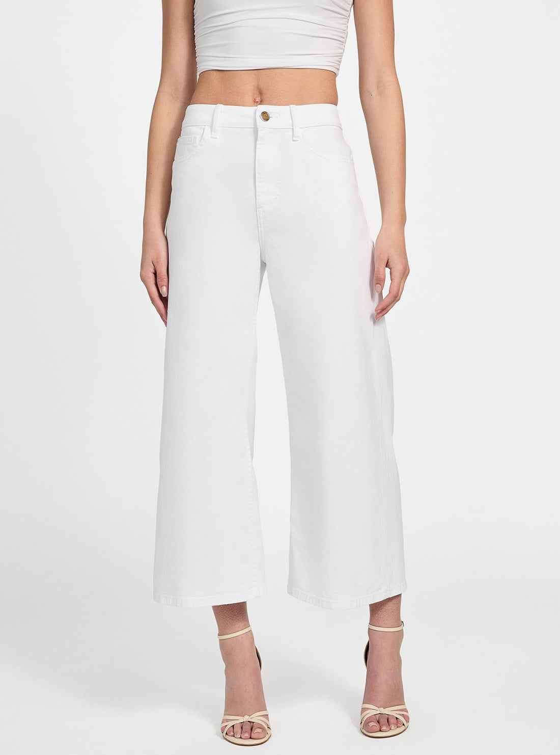 GUESS Marciano White Bellfower Crop Wide Leg Bottoms W5GA2ED4T50 Front View