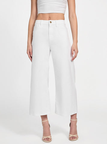 GUESS Marciano White Bellfower Crop Wide Leg Bottoms W5GA2ED4T50 Front View