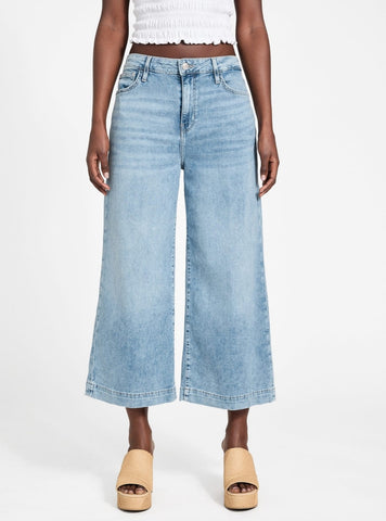 GUESS Womens High-Rise Relaxed Fit Bellflower Cropped Wide Leg Jeans in Medium Wash W5GA2ED5O90 Front View