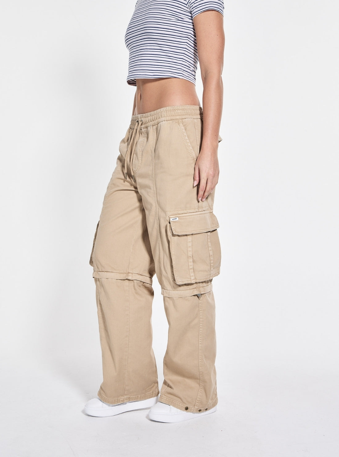 Guess Originals Brown Baggy Wide Leg Cargo Pant W5GA2IWGCVA Front SIde View