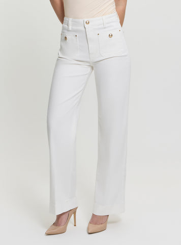 GUESS Womens White High-Rise Relaxed Fit Wide Leg Jeans W5GA2JD5N71 Front View