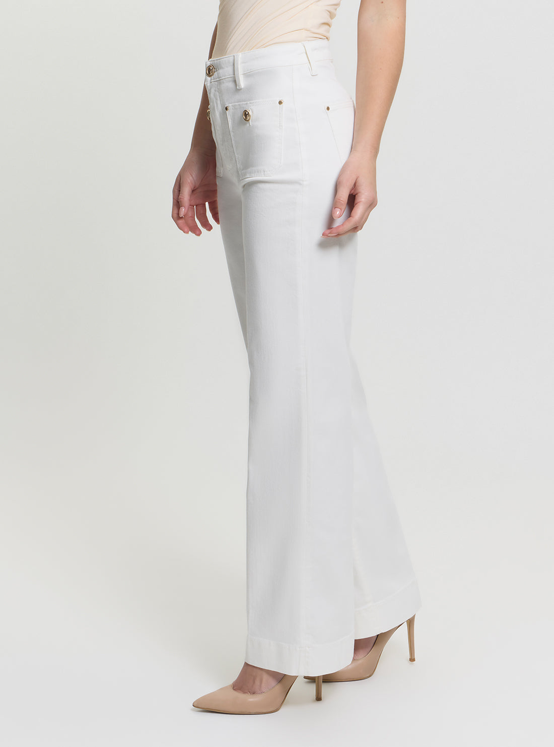 GUESS Womens White High-Rise Relaxed Fit Wide Leg Jeans W5GA2JD5N71 Side View