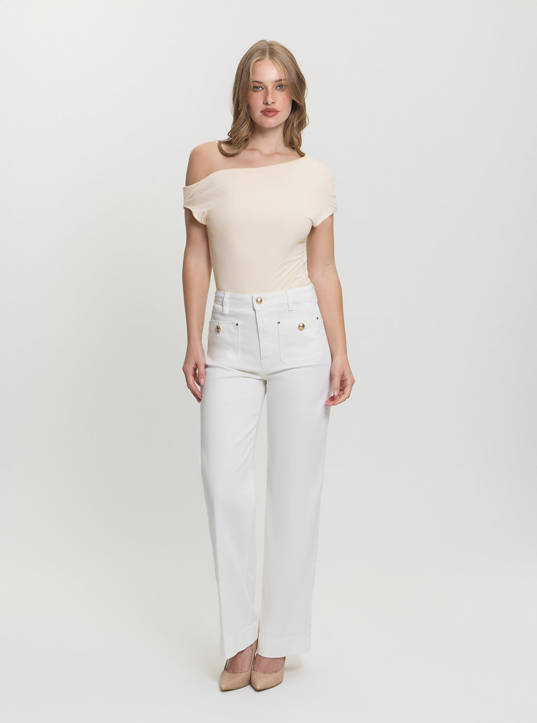 GUESS Womens White High-Rise Relaxed Fit Wide Leg Jeans W5GA2JD5N71 Full View