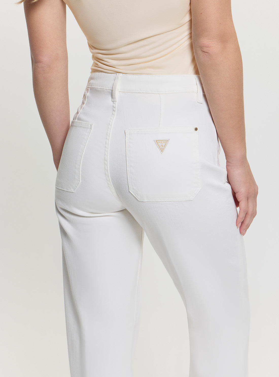 GUESS Womens White High-Rise Relaxed Fit Wide Leg Jeans W5GA2JD5N71 Back View