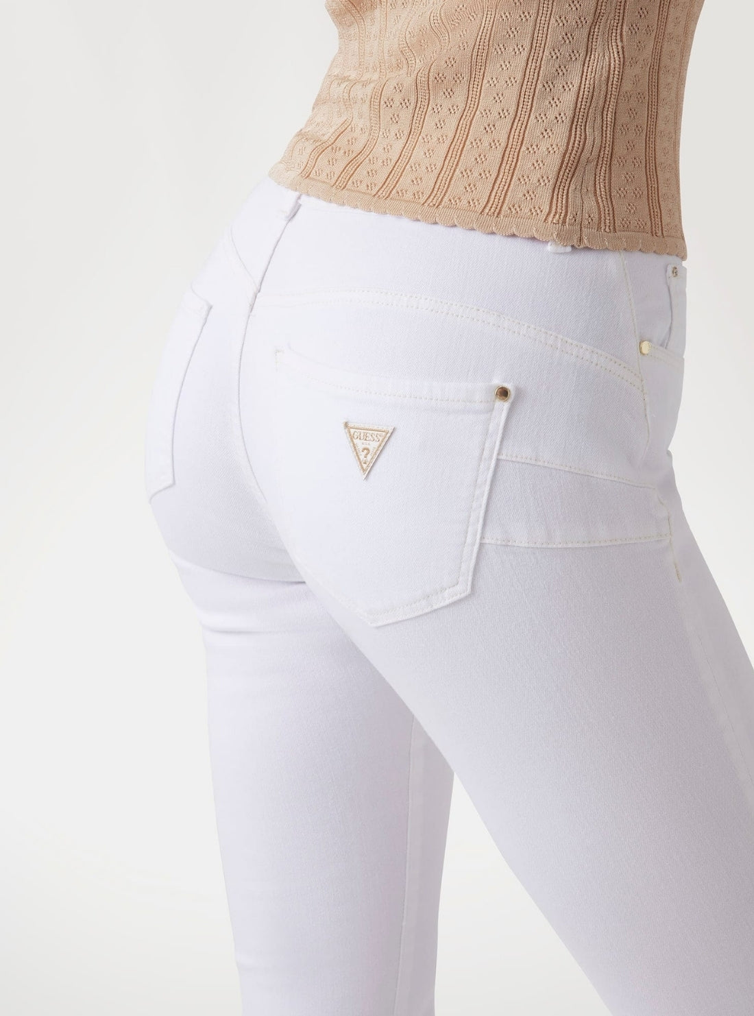 GUESS Womens White Mid-Rise Shape Up Skinny Jeans W5GA34D5N72 Back Detail View