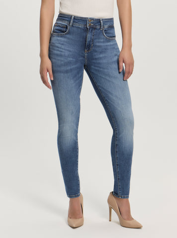 GUESS Womens High-Rise Skinny Fit Shape Up Jeans in Medium Wash W5GA34D5Q01 Front View