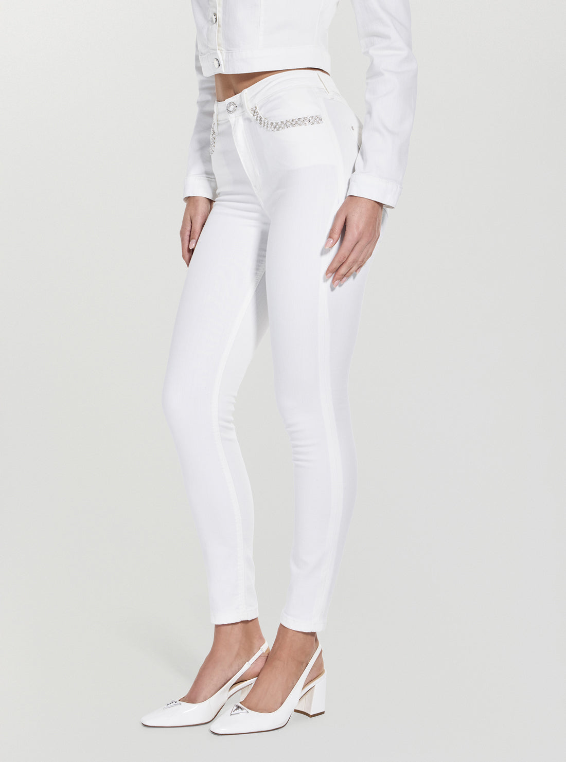 GUESS Womens White High-Rise 1981 Skinny Jeans W5GA46D5N71 Front Side View