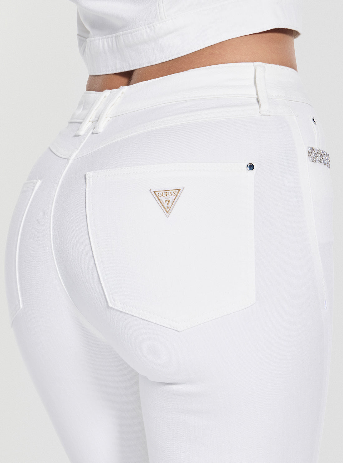 GUESS Womens White High-Rise 1981 Skinny Jeans W5GA46D5N71 Back Detail View