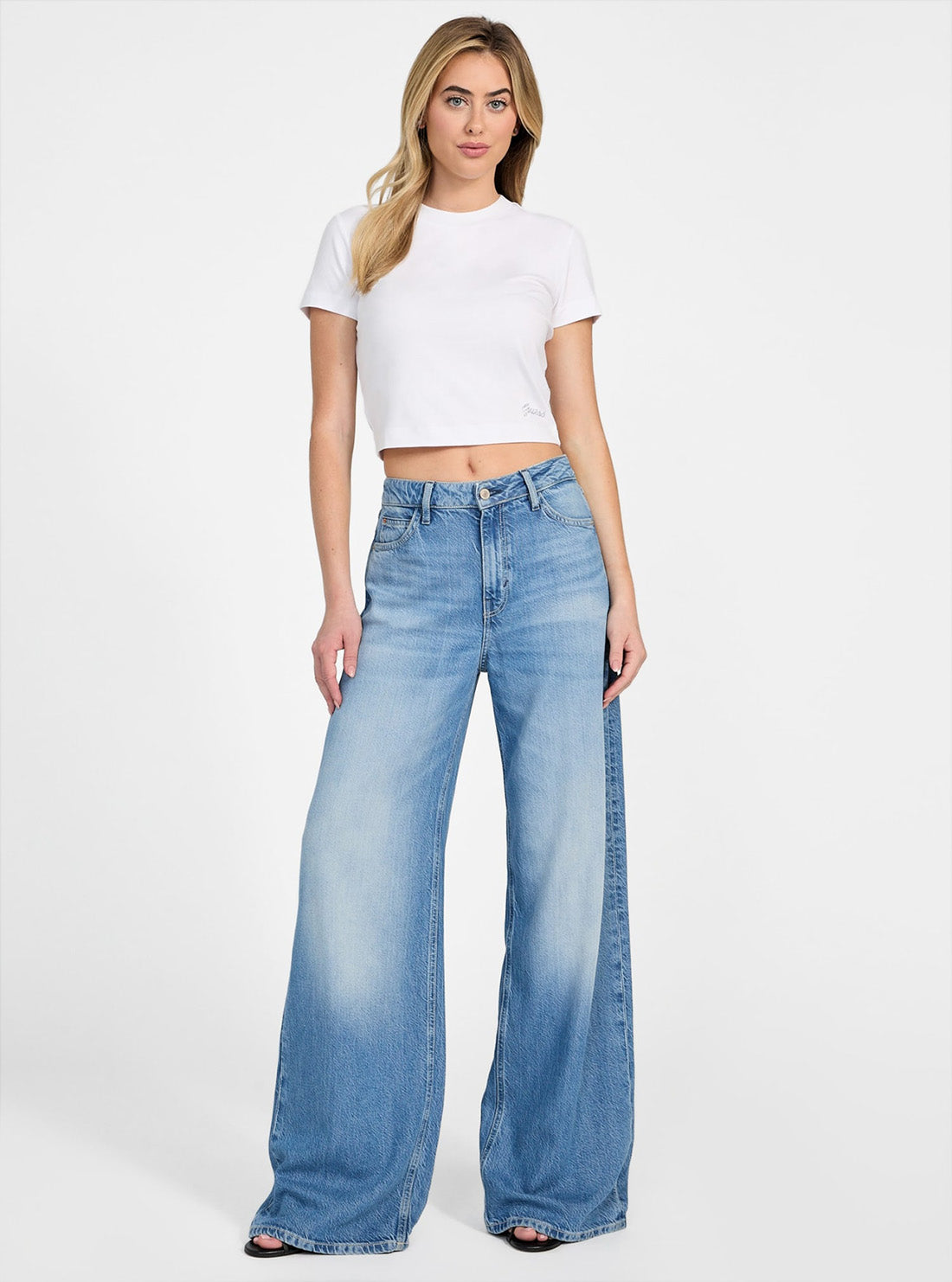 GUESS Womens High-Rise Bellflower Jean in Light Wash W5GA82D5B94 Full View