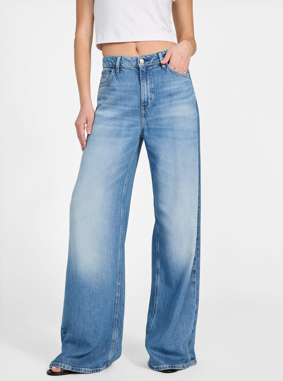 Eco High-Rise Bellflower Wide Leg Jean in Light Wash GUESS
