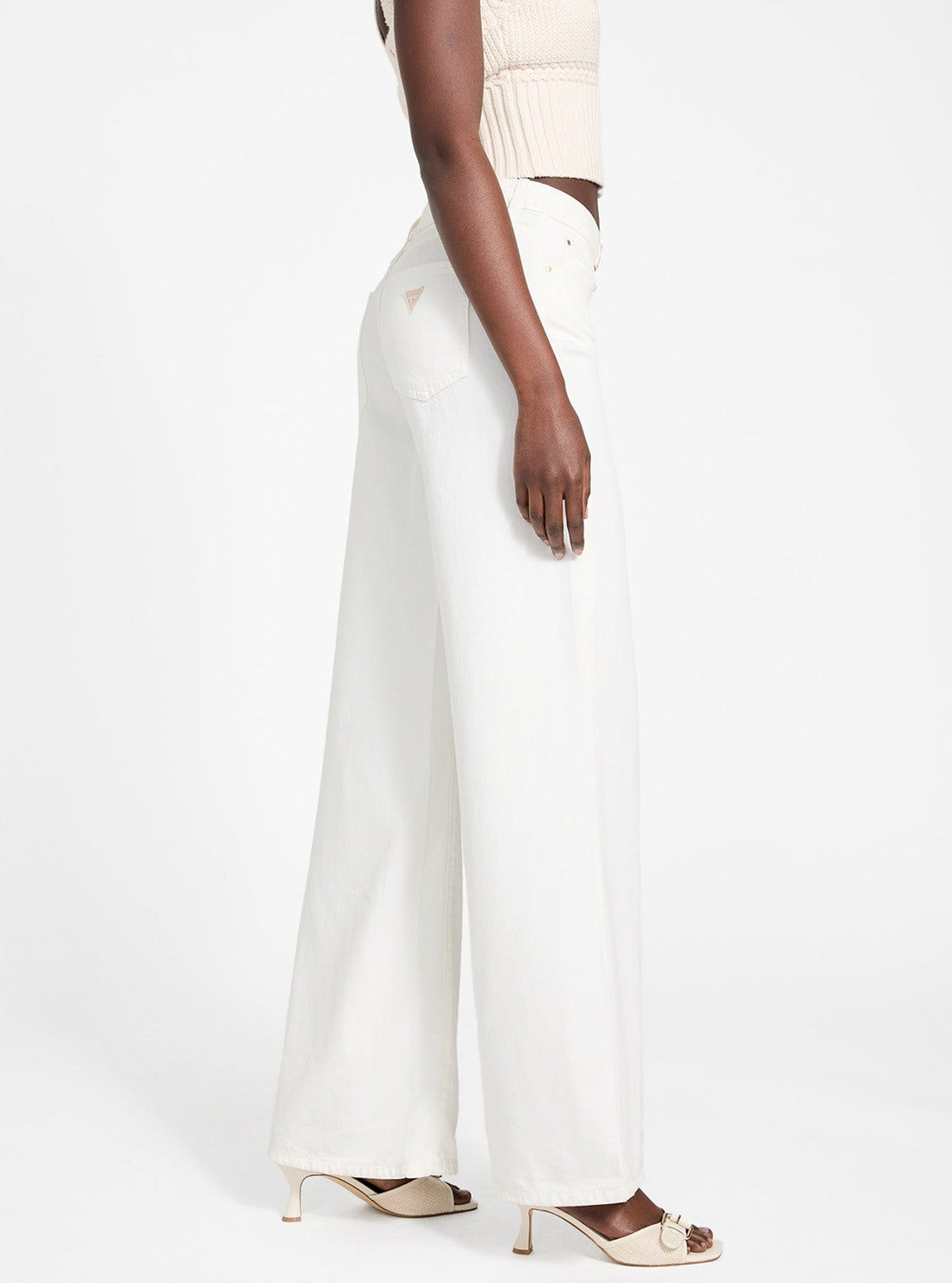 GUESS Womens Eco White Featherweight Sexy Palazzo Jeans Side View