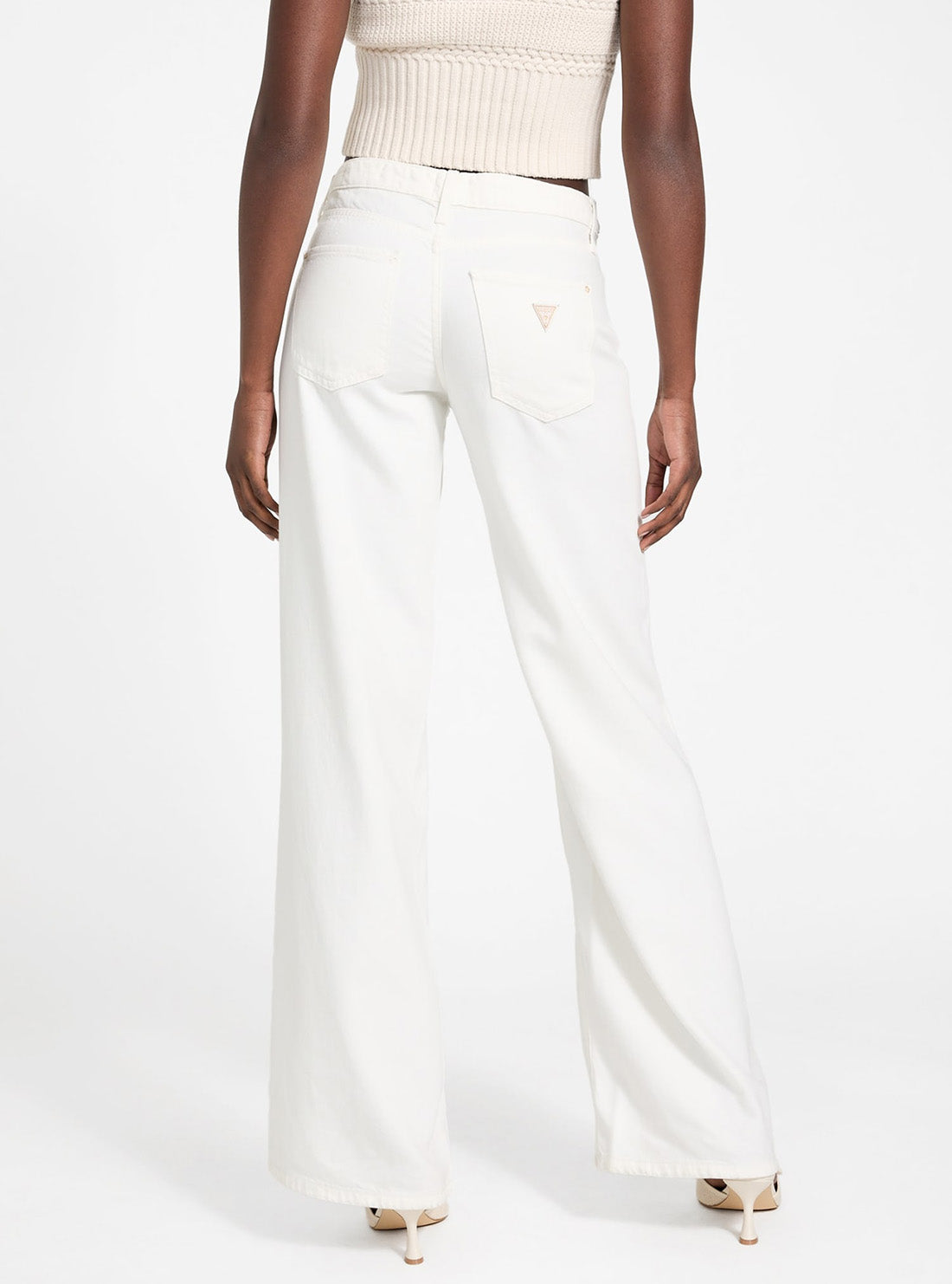 GUESS Womens Eco White Featherweight Sexy Palazzo Jeans Back View