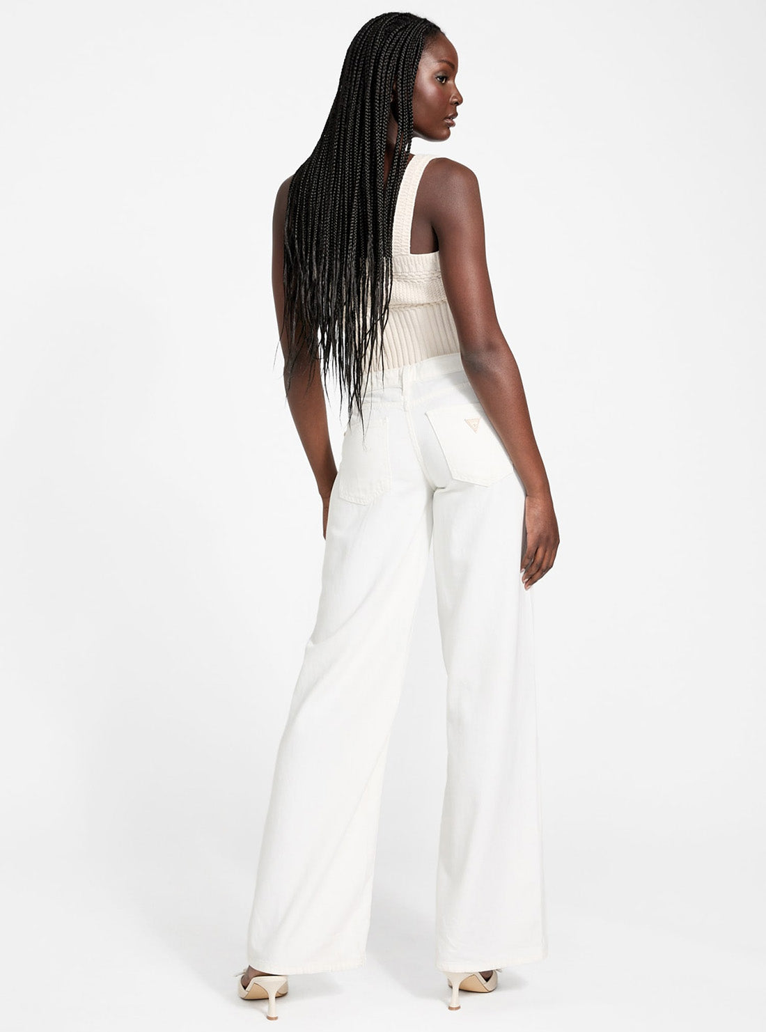 GUESS Womens Eco White Featherweight Sexy Palazzo Jeans Back Full View